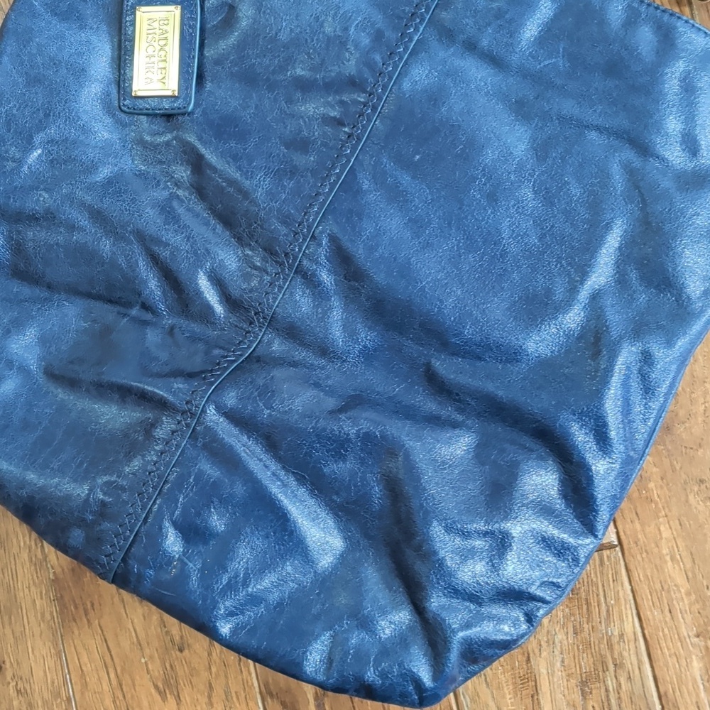 Badgley Mischka Hobo Blue Leather Shoulder Bag - Picture 3 of 8